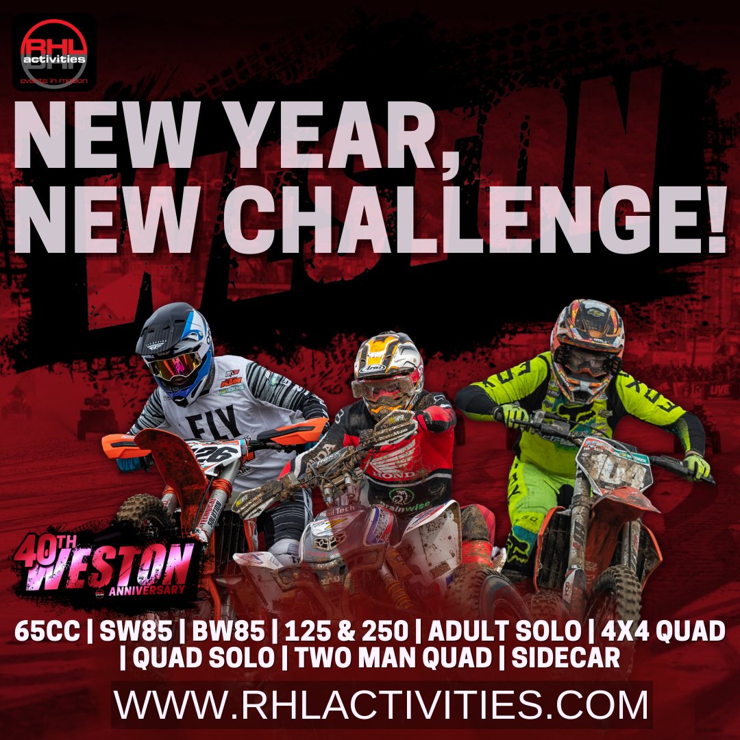 New Year, New Challenge!

Why not make competing in the 40th Anniversary of the Weston Beach Race your challenge for the upcoming year.

rhlactivities.com/events/weston-…

#WBR #WBR23 #WBR40th #WestonBeachRace #BeachRace #RHLActivities