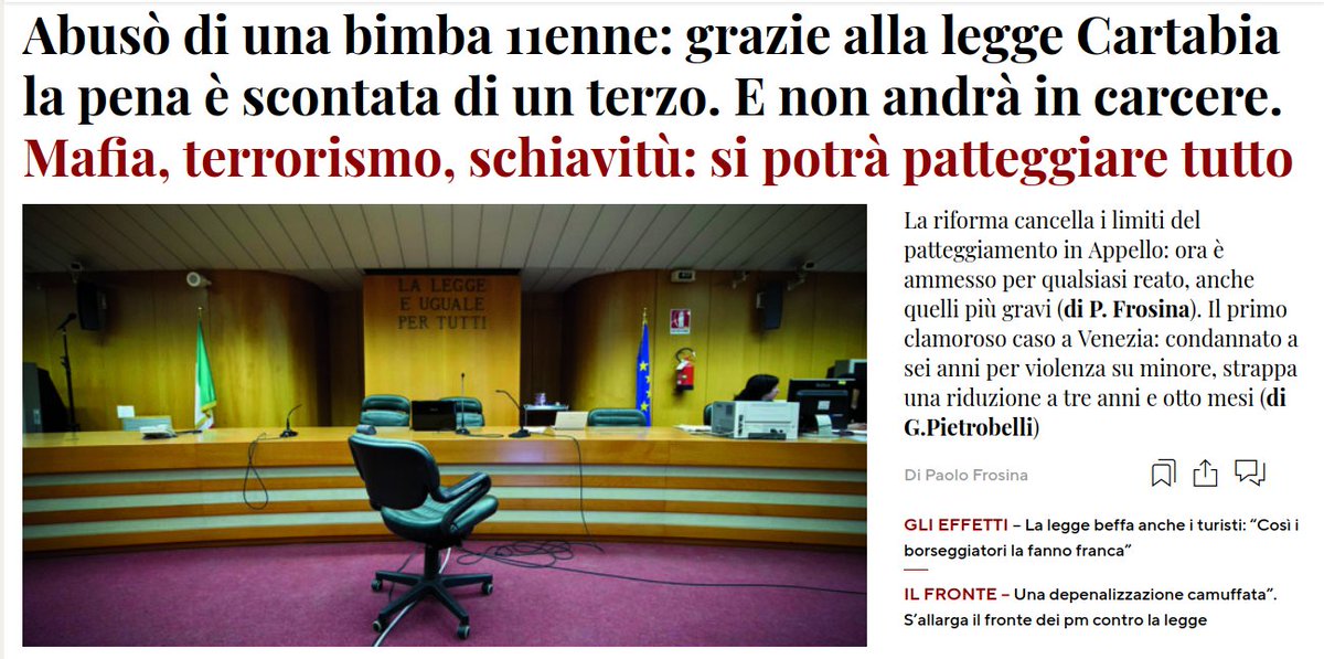 La legge cartabia è stata votata dalla destra ( e non solo) giusto?
Quelli del " giù le mani dai bambini"?
Quelli che hanno speculato sul caso Bibbiano?
Per fortuna che esiste <a href="/fattoquotidiano/">Il Fatto Quotidiano</a> perchè queste notizie scomode nessuno le vuol dare.
<a href="/GiorgiaMeloni/">Giorgia Meloni</a> <a href="/matteosalvinimi/">Matteo Salvini</a>
