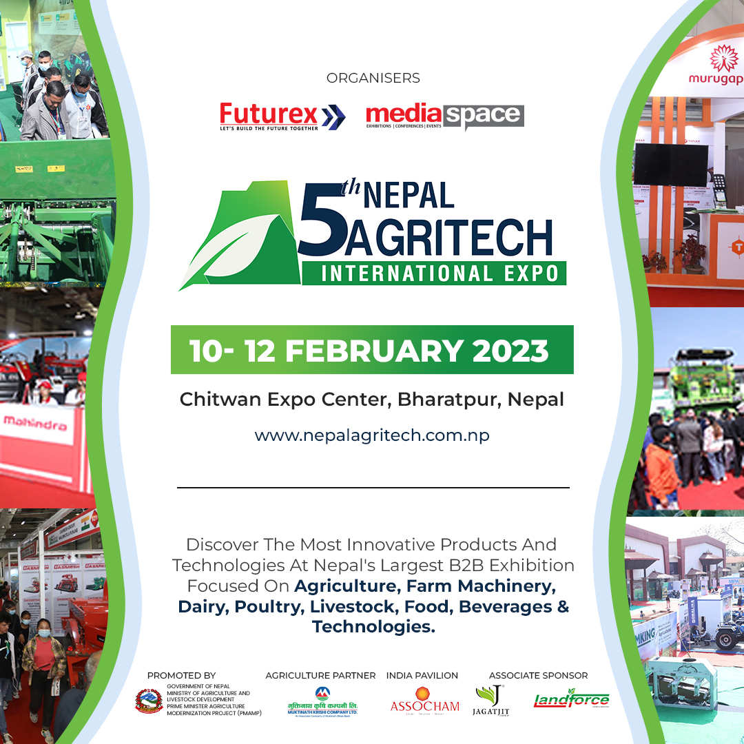 FuturexG's tweet photo. Discover The Most Innovative Products &amp; Technologies at 5th Nepal Agritech International Expo starting from 10th to 12th February, 2023 at Chitwan Expo Center, Bharatpur, Nepal

Register Now -
https://t.co/cTPDFV3Xze

#agritech #agriculture #agrimachine #dairy https://t.co/a4psYAilif