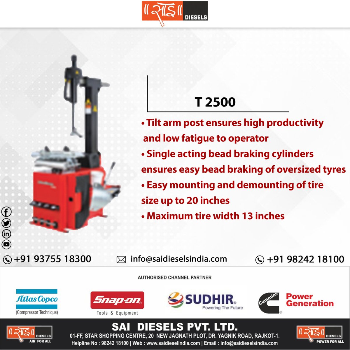 DieselsSai's tweet photo. #saidiesels #atlascopco #snapontools #powergeneration #besttyrechanger #Tyrechanger #wheel #tyres #tyremounting #tyredemount #tyrerepair #automative #automativeindustry #automativemachinery #tyregarage #tyreworkshop #rajkot #india https://t.co/KCTslwtR0I