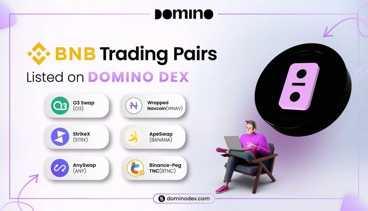 dominodex_'s tweet photo. Introducing 6️⃣ new #BNB trading pairs on #DOMINODEX.
Experience the ease of use of the DOMINO DEX platform and start 📈trading now. Visit https://t.co/cadiOPzpJh for more details.
Happy🥳 trading!
#DOMINO #DOMINOSwap #DEX #Announcement https://t.co/Mwp6Jk4eNV