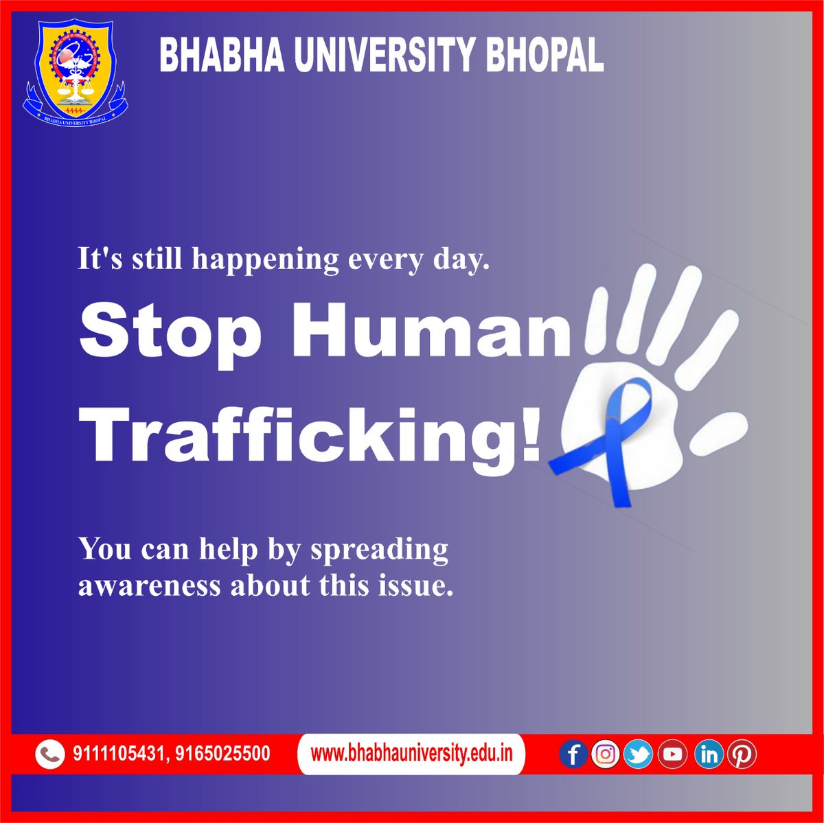 BhabhaUniversty's tweet photo. It's still happening every day. Stop Human Trafficking!
You can help by spreading awareness about this issue.
visit 🔗 https://t.co/0oBknupvb6
#NationalHumanTraffickingAwarenessDay2023 #bhabhauniversity #NHTAD #bestuniversity #university #StopHumanTrafficking #humanrights https://t.co/QMXm7AuhlD
