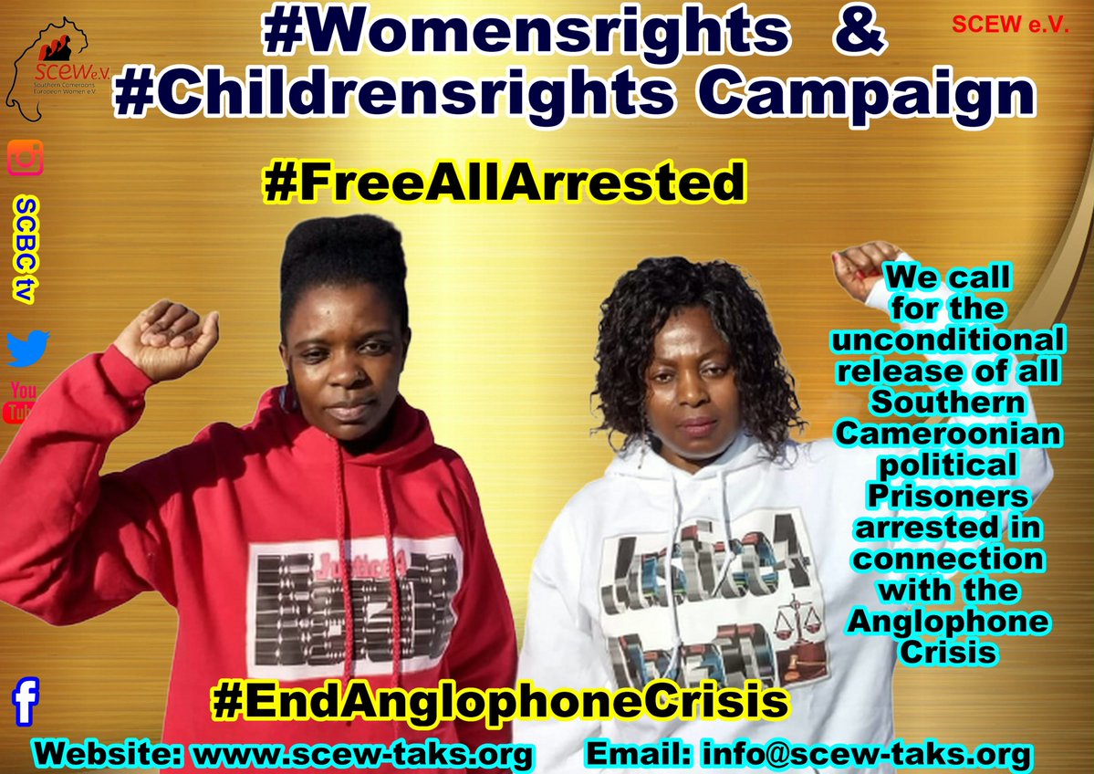 ScewTaks's tweet photo. #Womenright and #Childrensright Campaign for the release of all Southern Cameroonian political prisoners arrested in connection with the Anglophone Crisis.
#Justice4Nera10
#InSolidarityWithPoliticalPrisoners
@DicarloRosemary
@UN_HRC
@hrw https://t.co/wsYZ89SfXy
