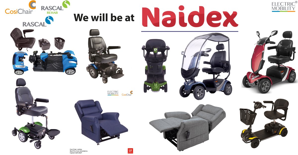 Join Electric Mobility at Naidex from the 22nd-23rd March 2023 at the NEC, Birmingham. We will be exhibiting a range of products from Cosi Chair, Rascal Mobility &amp; Rascal Rehab….plus we will be launching more… with our latest 2023 exciting NEW mobility products.