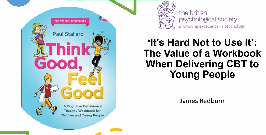 Dr James Redburn <a href="/JamesRedburn1/">Dr James Redburn</a> shares at the DECP TEP Conference on the value of using a workbook when delivering CBT to young people

#DECPConference #TwitterEPs <a href="/BPSOfficial/">British Psychological Society</a>