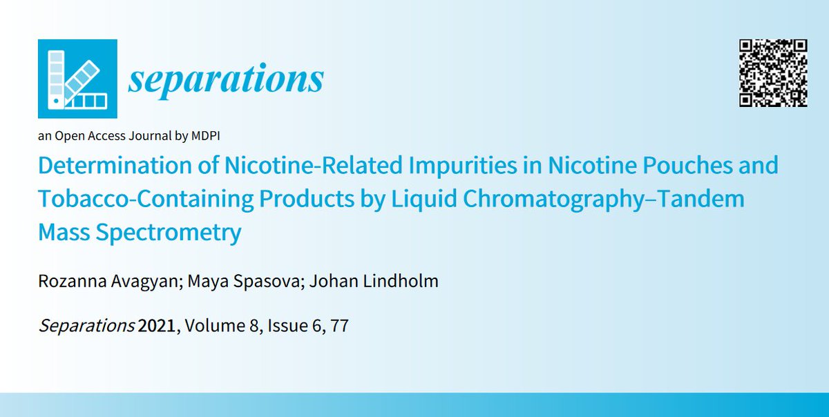 Sep_MDPI's tweet photo. #2021Paper #InterestingPaper
Determination of Nicotine-Related Impurities in Nicotine Pouches and Tobacco-Containing Products by Liquid Chromatography–Tandem Mass Spectrometry
👉https://t.co/oeZv2uex1e
#nicotine #alkaloids https://t.co/NzYal7Zb6h