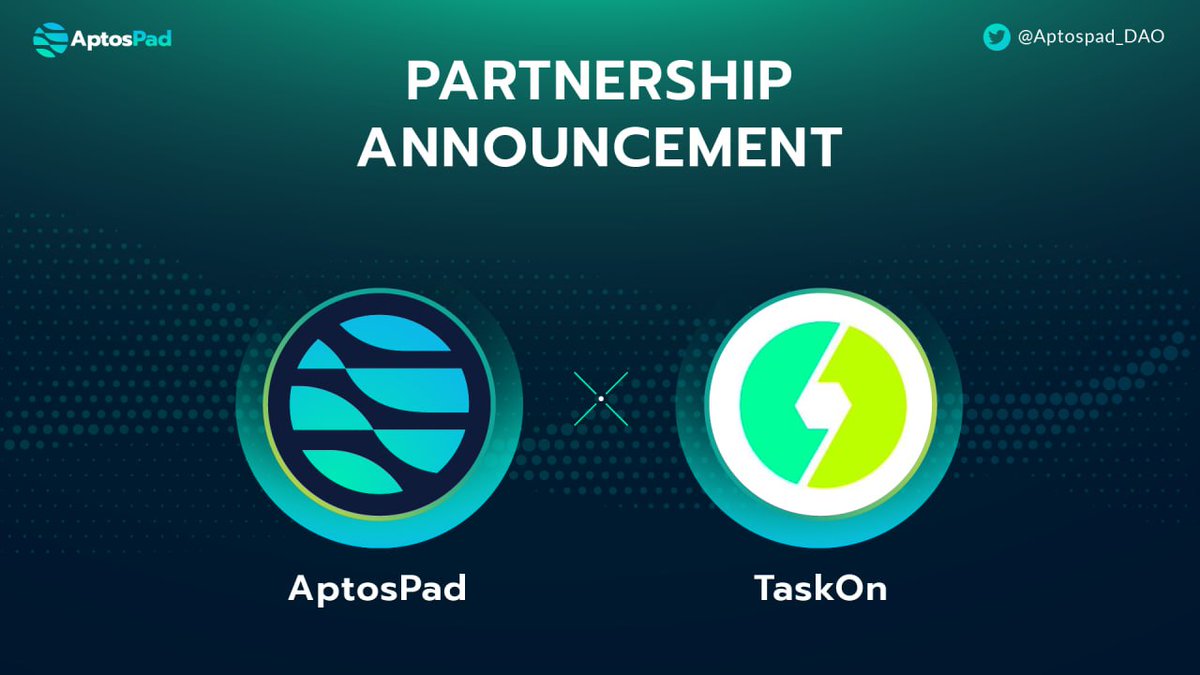 Aptospad_DAO's tweet photo. Hello Aptosians ๐
๐คฉWe are excited to announce our partnership with @taskonxyz - a web3 task collaboration platform.
TaskOn is a critical component of @Aptospad_DAO that allows users to easily complete tasks with each IDO project ๐
#aptosecosystem #AptosPad #TaskOn https://t.co/Cq9VrsqyJK