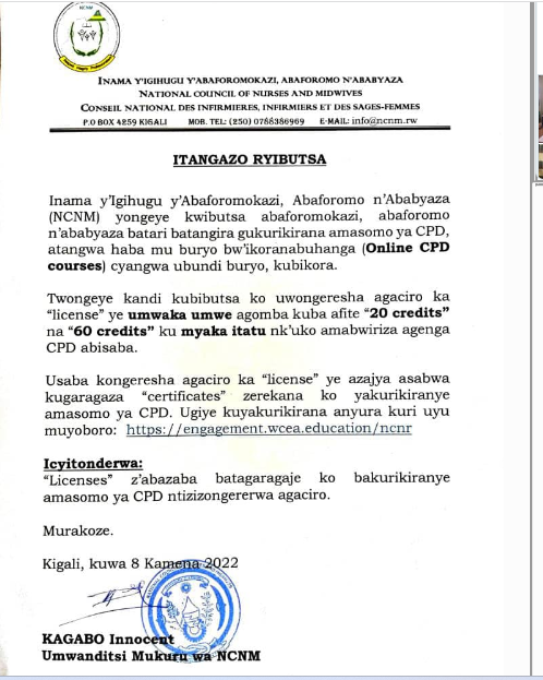 NCNMRwanda's tweet photo. Muraho! Abanyamwuga baributswa ibikubiye muri iri tangazo. Murakoze. https://t.co/Fkhbj7Q0zk
