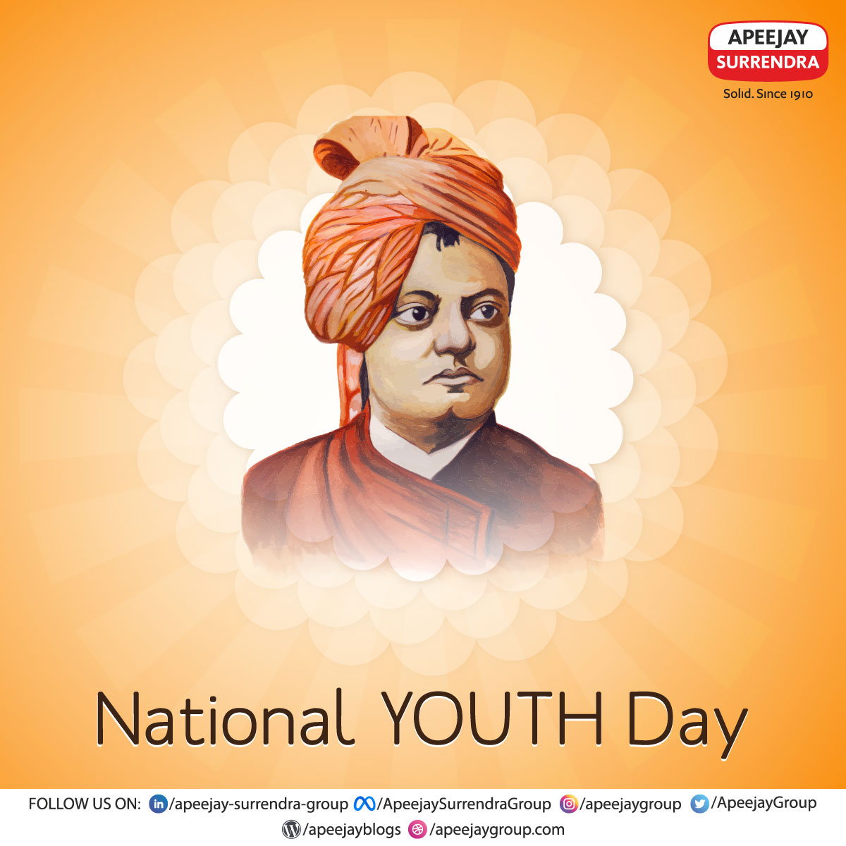 ApeejayGroup's tweet photo. “In a day, when you don’t come across any problems - you can be sure that you are traveling in the wrong path" ― Swami Vivekananda.
Warm wishes on Swami Vivekananda Jayanti.
#swamiji #SwamiVivekananda #vivekananda #VivekanandaJayanti #YouthDay #youthday2022 #NationalYouthDay https://t.co/mNqRNLSN68