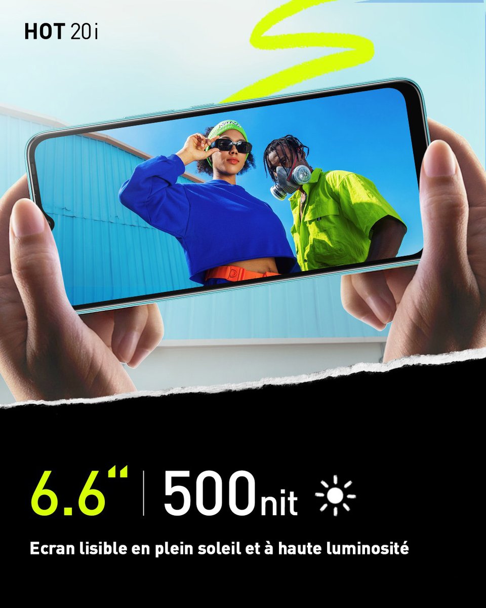 InfinixTg's tweet photo. Votre santé oculaire n'est pas une question de second choix; c'est pour cela que le Hot20i dispose d'un écran lisible en plein soleil et à haute luminosité. 
#eyecareforyou #Hot20i #RapideEtFun https://t.co/0cSPVF3UxA