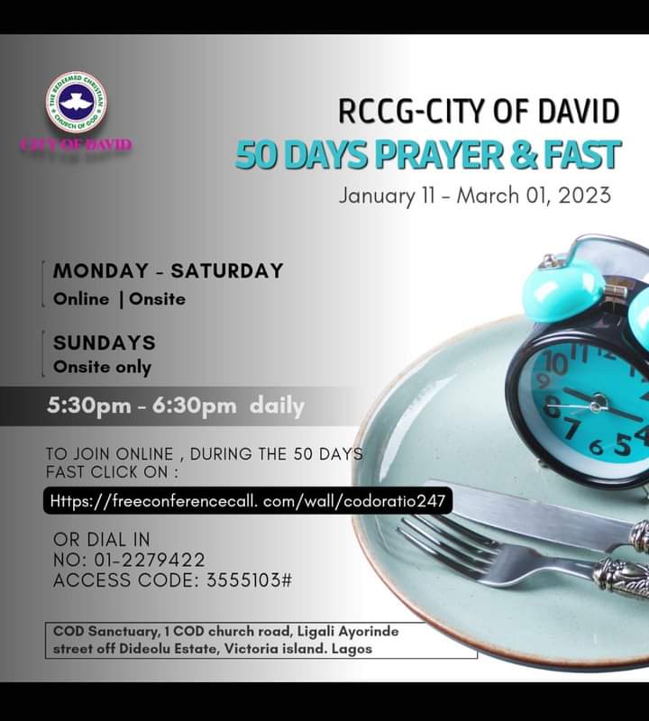 RCCGCityofDavid's tweet photo. DAY 1 Prayer Points for #50DaysFast - Wednesday, January 11, 2023
Also see details of our daily prayer schedule during the Fast.
#RCCGFast
#RCCGFast2023
#CODDailyPrayerPoints https://t.co/3TkQM7RTqB