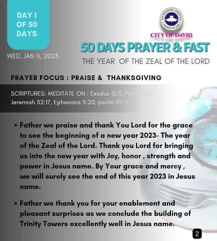 RCCGCityofDavid's tweet photo. DAY 1 Prayer Points for #50DaysFast - Wednesday, January 11, 2023
Also see details of our daily prayer schedule during the Fast.
#RCCGFast
#RCCGFast2023
#CODDailyPrayerPoints https://t.co/3TkQM7RTqB