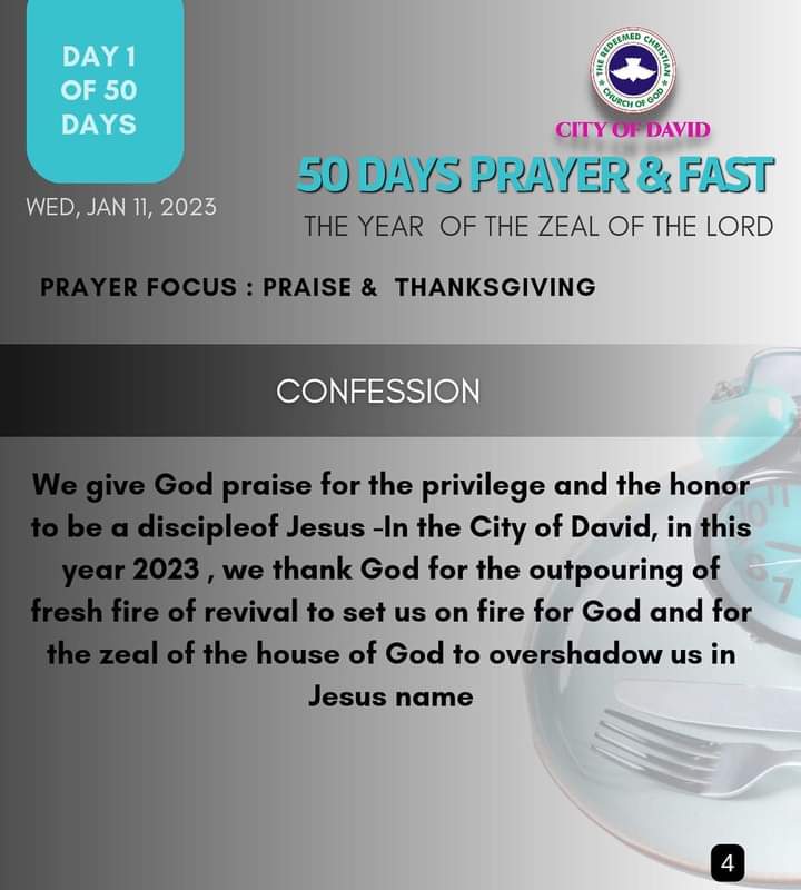 RCCGCityofDavid's tweet photo. DAY 1 Prayer Points for #50DaysFast - Wednesday, January 11, 2023
Also see details of our daily prayer schedule during the Fast.
#RCCGFast
#RCCGFast2023
#CODDailyPrayerPoints https://t.co/MJXS2IJszc