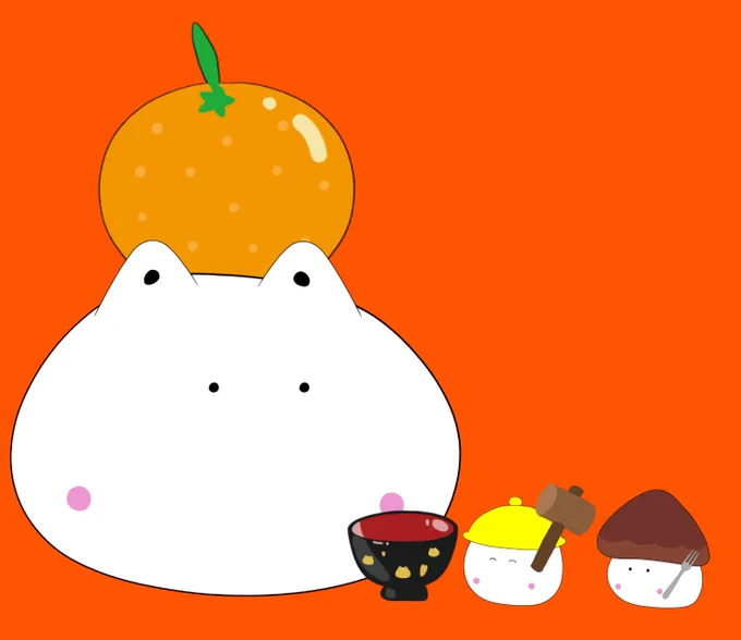 こんばんはちっちゃいお餅でお汁粉作りましたもちねこ鏡開き「ちゃんと作ってあげるから」#イラスト #鏡開きの日 
