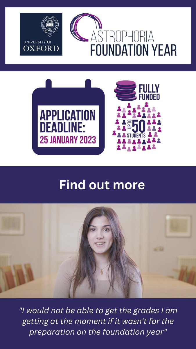 JesusOxford's tweet photo. Just 2 weeks to go until the application deadline for Oxford's Astrophoria Foundation Year, of which Jesus College is a proud participant. Learn more about this fully funded opportunity for UK state school students here: https://t.co/vVzFZDg335
#jesusaccess #opportunityforall https://t.co/EEO9nnbUBr