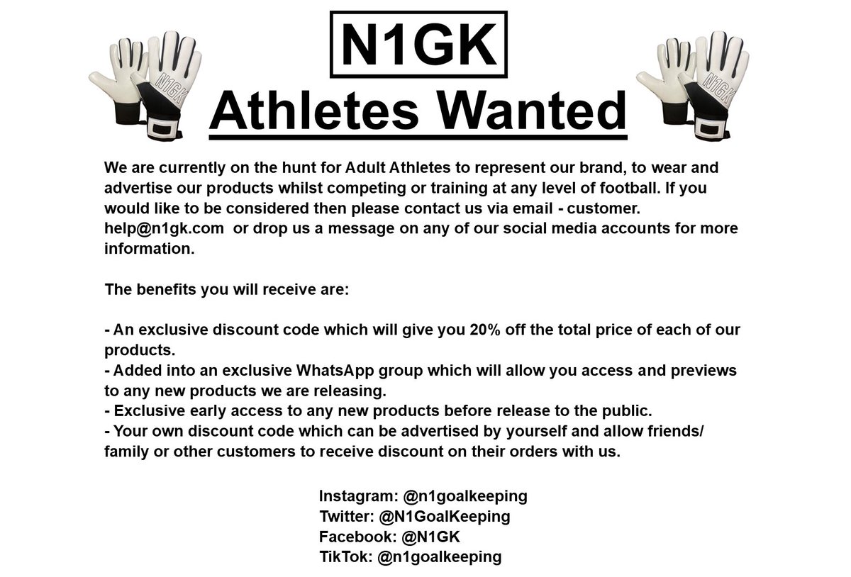 N1GoalKeeping's tweet photo. Do you play at Step 6 of non-league football or higher?✅

Are you looking to represent a new, upcoming brand?✅

Are you looking for a new glove provider?✅

Then look no further, as we are still on the search for Athletes to join us and receive exclusive benefits!

🧤⚽️🧤 https://t.co/GyyXuMVthV