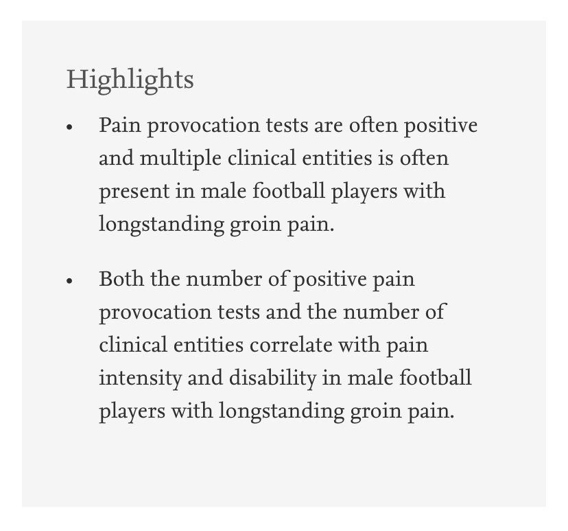 Professor Kristian Thorborg (@kthorborg) on Twitter photo Clinical examination and reasoning concerning athletes with longstanding groin pain can be simple/complex!
Here is why! sciencedirect.com/science/articl…
Important study from PhDstud. <a href="/Physiomathias/">Physiomathias</a> who has extended pain knowledge and competencies. Worth a follow🤩
OPEN ACCESS SOON Clinical examination and reasoning concerning athletes with longstanding groin pain can be simple/complex!
Here is why! sciencedirect.com/science/articl…
Important study from PhDstud. <a href="/Physiomathias/">Physiomathias</a> who has extended pain knowledge and competencies. Worth a follow🤩
OPEN ACCESS SOON