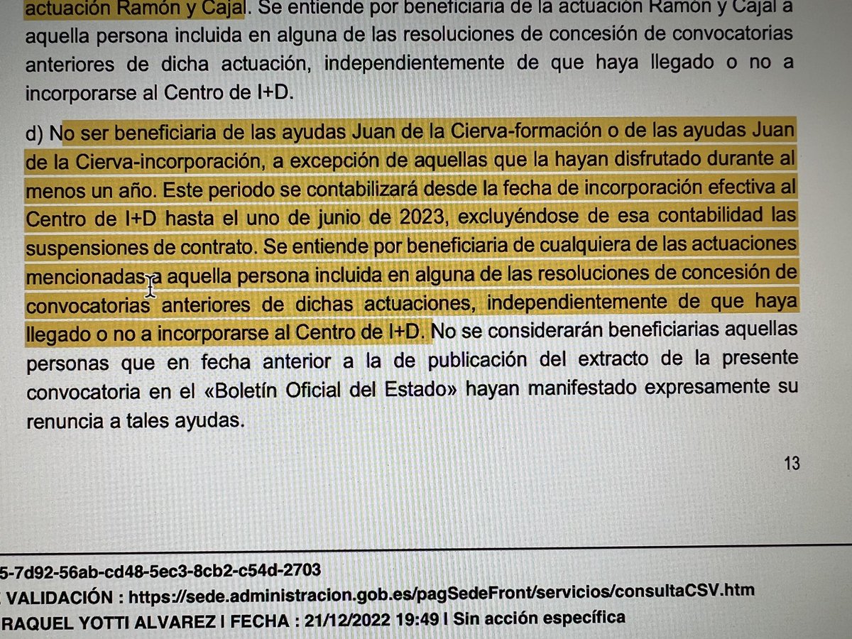 Ya no solo es perder 3 años de contrato JdCi y estar en el paro @ULPGC @ulpgcresearch , sino también es no poderme presentar a la RyC pues fui beneficiaria pero la @ULPGC nunca me formalizó el contrato…qué hacemos @AgEInves @DomenecE @DianaMorantR ? Seguimos desprotegidos!👇