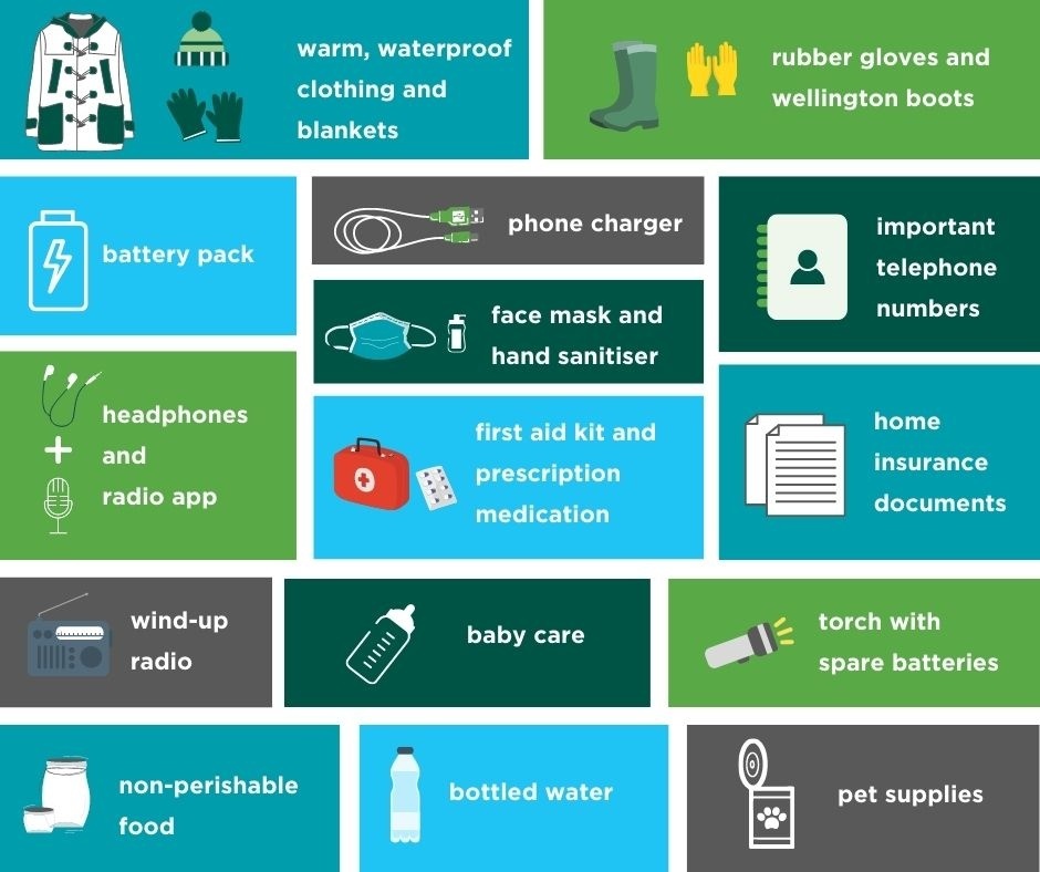 NatResWales's tweet photo. If #flooding is predicted in your area, you may want to consider assembling a #floodkit 👜
The kit includes key items that will help minimise the risks if flooding means you need to leave your home quickly. 🌧️
Read our list of suggested flood kit items 👇
https://t.co/JiuKFaIFwf https://t.co/MKRPYsgwQl