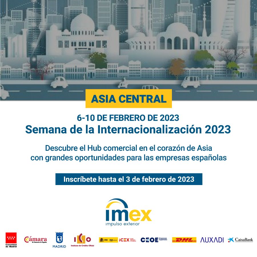 ImpulsoExterior's tweet photo. #IMEXMadrid23 | ¿Estas pensando en empezar a comerciar con Asia Central? @ESKZGL es el socio comercial y estratégico que te ayudará a que tengas éxito. Visítalos en IMEX-Madrid
 📌 8 y 9 de febrero
 📍 Palacio de Cibeles
 📢 Concierta tu reunión en: https://t.co/w0a2Yt26uE https://t.co/1iZ2xVbgxo