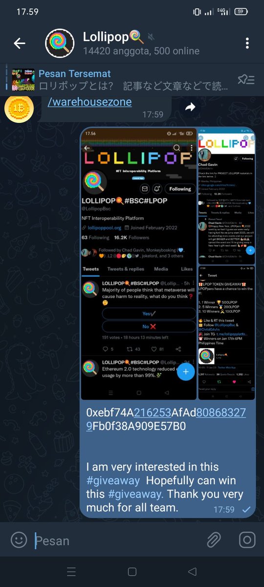 Packer223's tweet photo. @Ch4dG4v1n @LollipopBsc 0xebf74A216253AfAd808683279Fb0f38A909E57B0

TG Username : @bukanbatang22

I am very interested in this #giveaway  Hopefully can win this #giveaway. Thank you very much for all team.

@ojasbird 
@jiehaowo 
@nfadyaa1 https://t.co/iWieGjwRF0