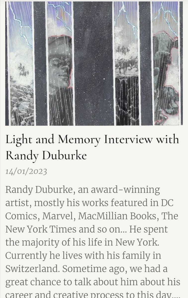lightandmemory_'s tweet photo. We are happy to have a chance to interview with Randy Duburke! He is an award-winning artist, mostly his works featured in DC Comics, Marvel, MacMillian Books, The New York Times and so on... For more please go to https://t.co/Wkdj1kVVhA https://t.co/vrrtY4cxqT