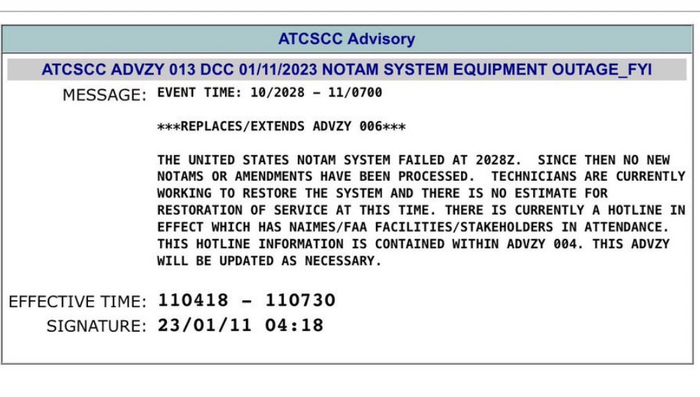 ALorenzoTV's tweet photo. FAA OUTAGE ✈️ 🚨 

An @FAANews advisory says a system failure is impacting flights nationwide. Reports coming in that flights are grounded everywhere. 

Techs are working to restore the system but there’s no timeframe for when that could happen. @WFTV https://t.co/F6rqIm163s
