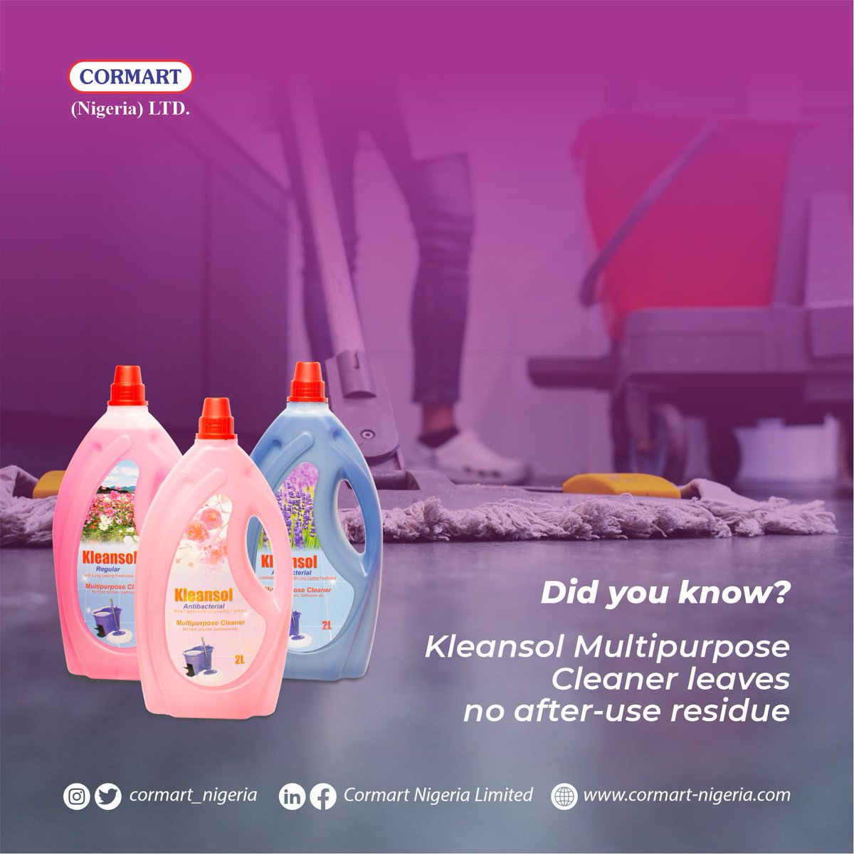 Cormart_Nigeria's tweet photo. Kleansol Multipurpose Cleaner is the best way to start the year 2023 clean and fresh. It is an excellent solution for keeping surfaces clear of dust, filth, and bacteria.
#didyouknow #kleansol #multipurposecleaner #localproduction #localproductioninnigeria https://t.co/ZbH5FqGOlm