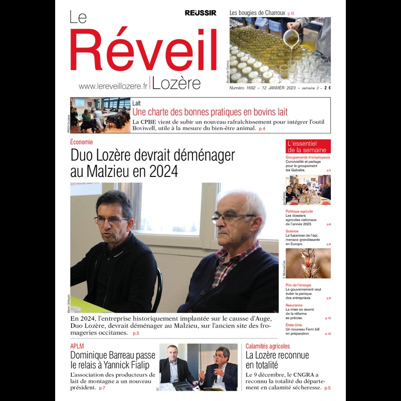 À la une du Réveil Lozère du 12 janvier :

📌 Duo Lozère : en 2024, ils déménageront au Malzieu

📌 Le groupement d'employeurs les Gabales revient sur ses expériences après sept ans d'existence

📌 Une charte des bonnes pratiques revue en bovins lait

#agriculture #Lozère