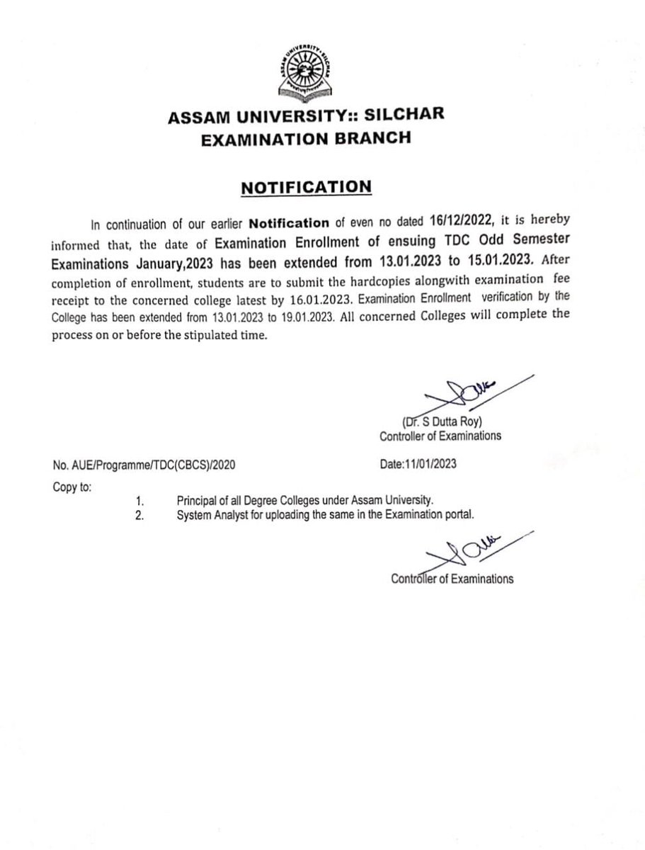 careerstudyapp's tweet photo. Notification regarding Extension of Enrollment fees payment of TDC Odd Semester Examination 2023 https://t.co/rxYzCWb3tH