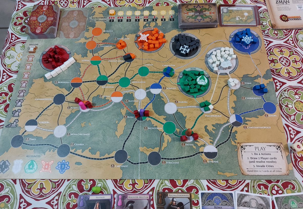 Roshlopez1's tweet photo. ⚔️🛡🗡 Gané mi primera partida de #PandemicFallofRome tal vez hice algo mal...pero según yo, gané. 3 alianzas y no hay bárbaros de las otras 2 tribus.🥹🗡🛡⚔️
#boardgames  #pandemic #fallofrome #bgg #gameplay #happy #strategicgame #atesymeeples #juegosdemesa #Roma #caídaderoma https://t.co/NSUmIJepet