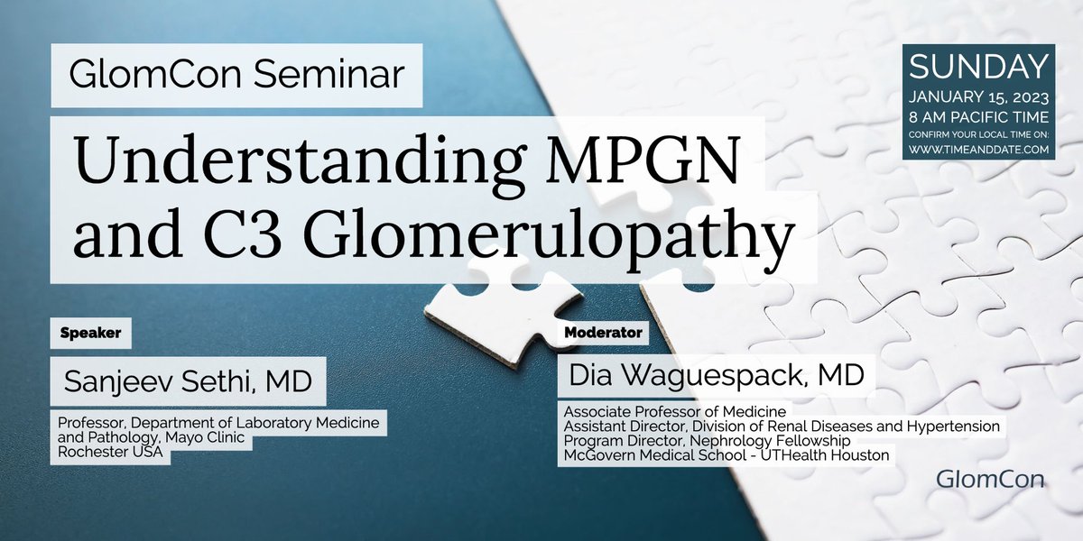 This Sunday at #GlomCon Seminar

Understanding MPGN and C3 Glomerulopathy

By Dr. <a href="/SethiRenalPath/">Sanjeev Sethi</a>

via ZOOM
ID: 875 5077 1266
Passcode 202122

sign up bit.ly/3CGk9EH
