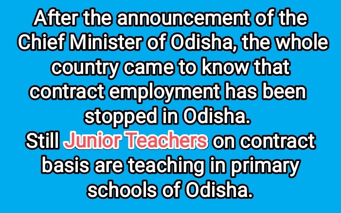 Srimanchandan's tweet photo. @ojtabbsr @CMO_Odisha @Naveen_Odisha @SecyChief @MoSarkar5T @pranabpdas The whole country knows that the Chief Minister of Odisha does what he says.
It is surprising that what was said to the JUNIOR TEACHERS has not been followed to this day!
#AbolishContractualSystem_JUNIOR_TEACHER https://t.co/Hb6WXwM6zS