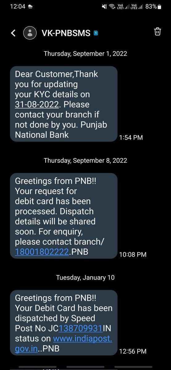 InsanBhula's tweet photo. @pnbindia I waited more than 4 months for my debit card...and yesterday I recieved my debit card's speed post tracking ID but on https://t.co/1oJXAwumPC it is showing that CONSIGNMENT DETAILS NOT FOUND .. kindly send correct tracking ID. https://t.co/PsQWkPXXLM