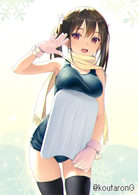 ぺたぺた 寒さに負けずスク水 