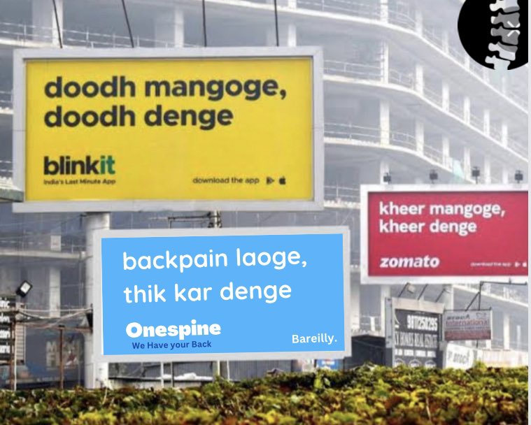 docneerav's tweet photo. Going with the trend.

#spinesurgery #backpain #zomato #blinkit #zomatoblinkitcollab #drneerav #onespine #bareilly https://t.co/tAWqGnQSMO