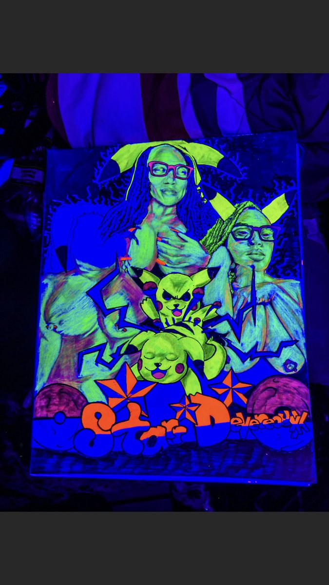 901LeftFree's tweet photo. #blacklighttest on my #anime #portrait #hentai #mashup of @yafaveredhead01 As #pikachu I used #neoncolorpencils to do her #skin #flesh but with the #blacklight it shows areas where I missed. So I gotta Re hit those areas… https://t.co/DJCX3v7MZR