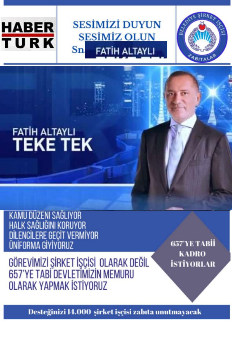 Guney35800094's tweet photo. Belediye Şirket İşçisi ZABITA lar 657 Kadro Bekliyor
@fatihaltayli 
@Haberturk https://t.co/cyHcY6ef3z