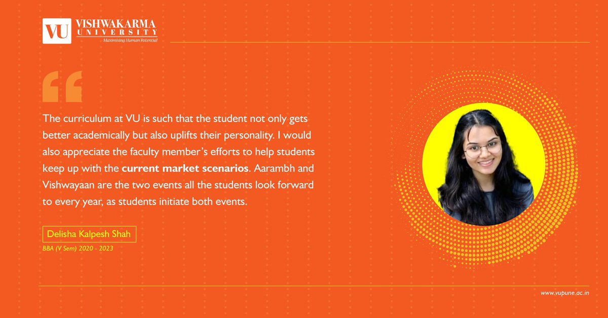 VU_Connect's tweet photo. Let’s hear it from our very own Vishwakarma Family.
#vishwakarmauniversity #students #testimonial #experience #newopportunities #gainedexperience #bestuniversity #topuniversity #lifeatvu #pune #placements #studentsinternships https://t.co/X0Td23F5kv