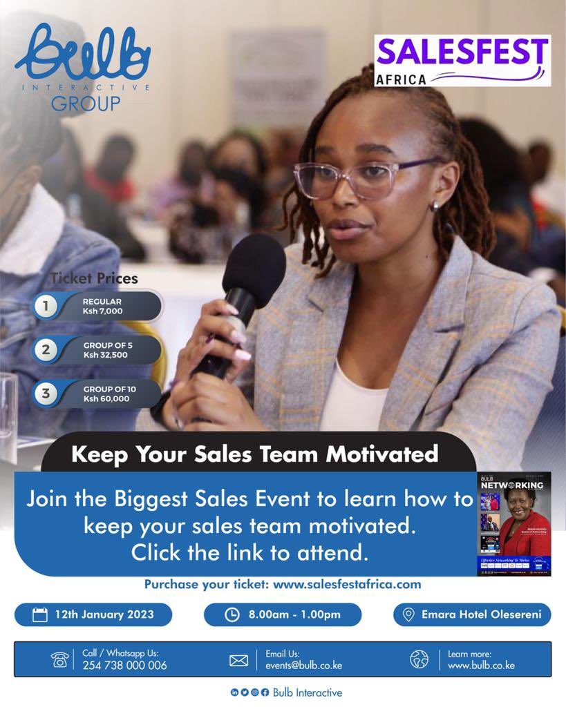 bulbinteractive's tweet photo. Is your sales team motivated?
Get your tickets here https://t.co/5sqJKJZoio
#SalesfestAfrica2023 #Salesfest #Marketing #Sales https://t.co/WNWPKF8WVj