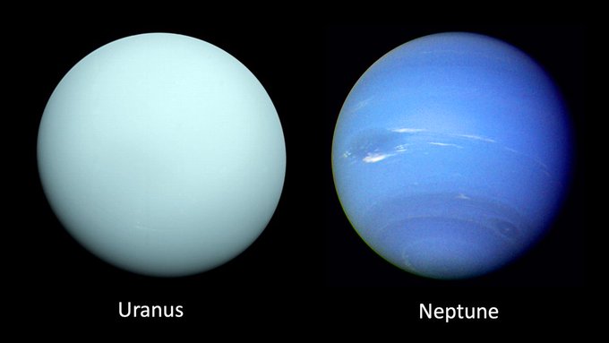 Images d’Uranus et de Neptune transmises par la sonde Voyager 2. Crédits : NASA/JPL-Caltech et NASA/JPL.