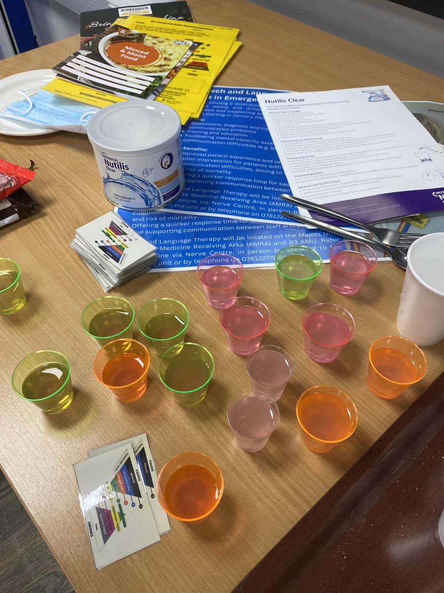 TJG247's tweet photo. First training session with @NUHDREEAM and all the lovely nursing teams in @teamEDnuh We’ve been talking #IDDSI and sampling Level 2 Mildly Thick Fluids as part of our 3 month #SLTinED pilot. Thank you to Kirsty from #DREEAM for yr support! @nottmhospitals @TeamNUH @SiddonsTracy https://t.co/m7gXPdYMKi