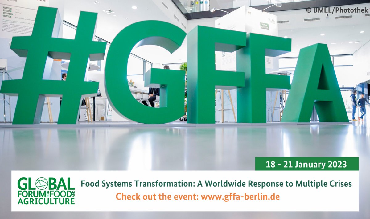 BMLEH_Bund's tweet photo. Our #GFFA starts in 7 days! The topic: #FoodSystems Transformation: A Worldwide Response to #MultipleCrises.

A full programme lined up for you: 16 Expert Panels, 2 High Level Panels, a High Level Debate, Science Slam und Innovation Forum.

Programme ⇨ https://t.co/wmzbWL0Hgq https://t.co/Y3HJas1uVC