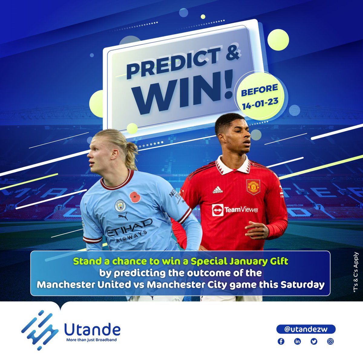 Stand a chance to win a January special gift by predicting the outcome of the Man U vs Man City game on Saturday. Terms and conditions apply