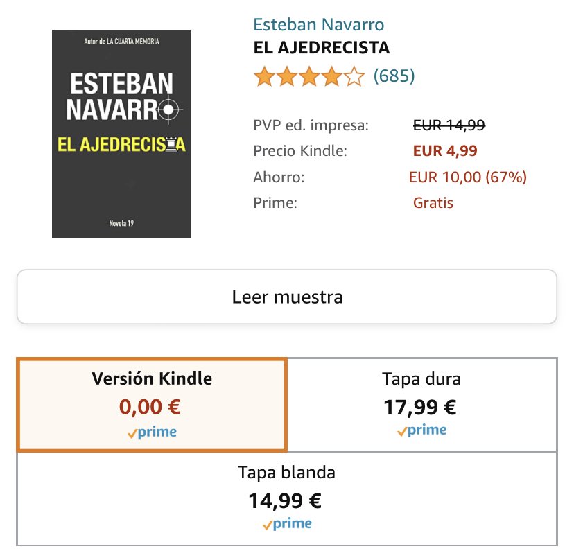 EstebanNavarroS's tweet image. No tengo editorial.
No tengo agente.
No hago presentaciones.
No me anuncian en la tele.
Ni en la radio.
Ni en revistas.
Ni en la prensa.
No vivo en un castillo.
No soy joven.
No soy guapo.
No soy rico.
EL AJEDRECISTA, novela que no va de ajedrez:
rxe.me/6Z9F14
¿Un RT?