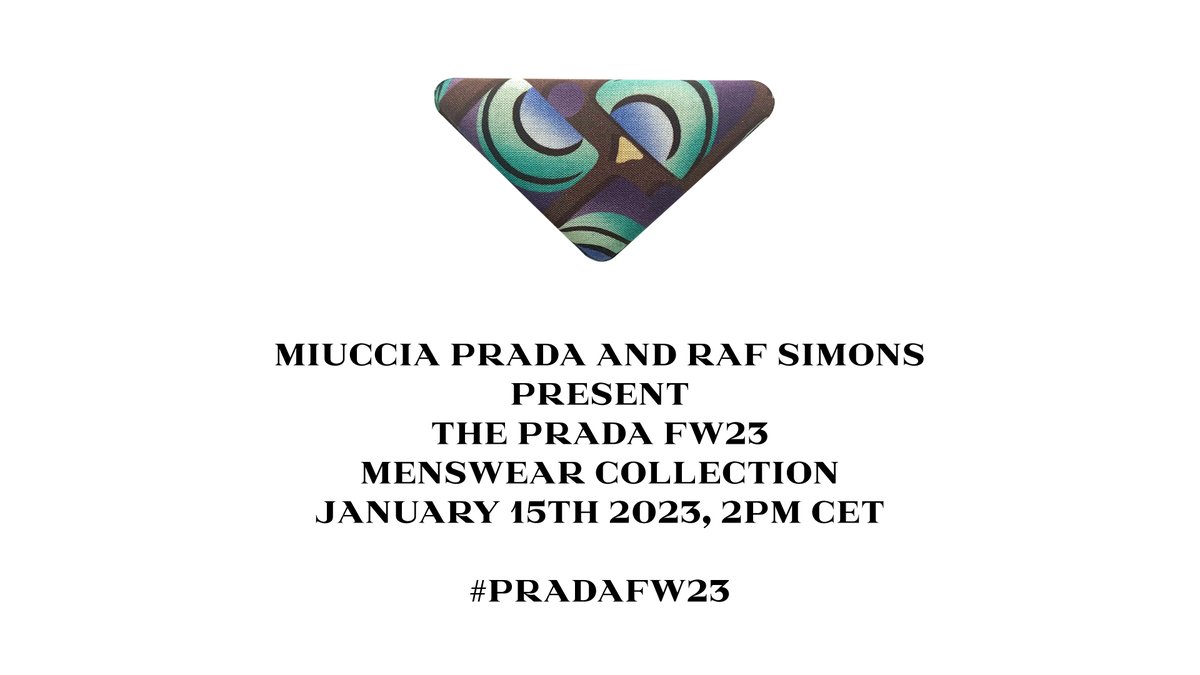 Prada's tweet photo. @antique31brisha Thank you! On Jan 15th you'll receive a notification to watch the live streaming of the #PradaFW23 Men's Fashion Show.
Opt out by replying #OptoutPrada https://t.co/TwxoWlqYlQ