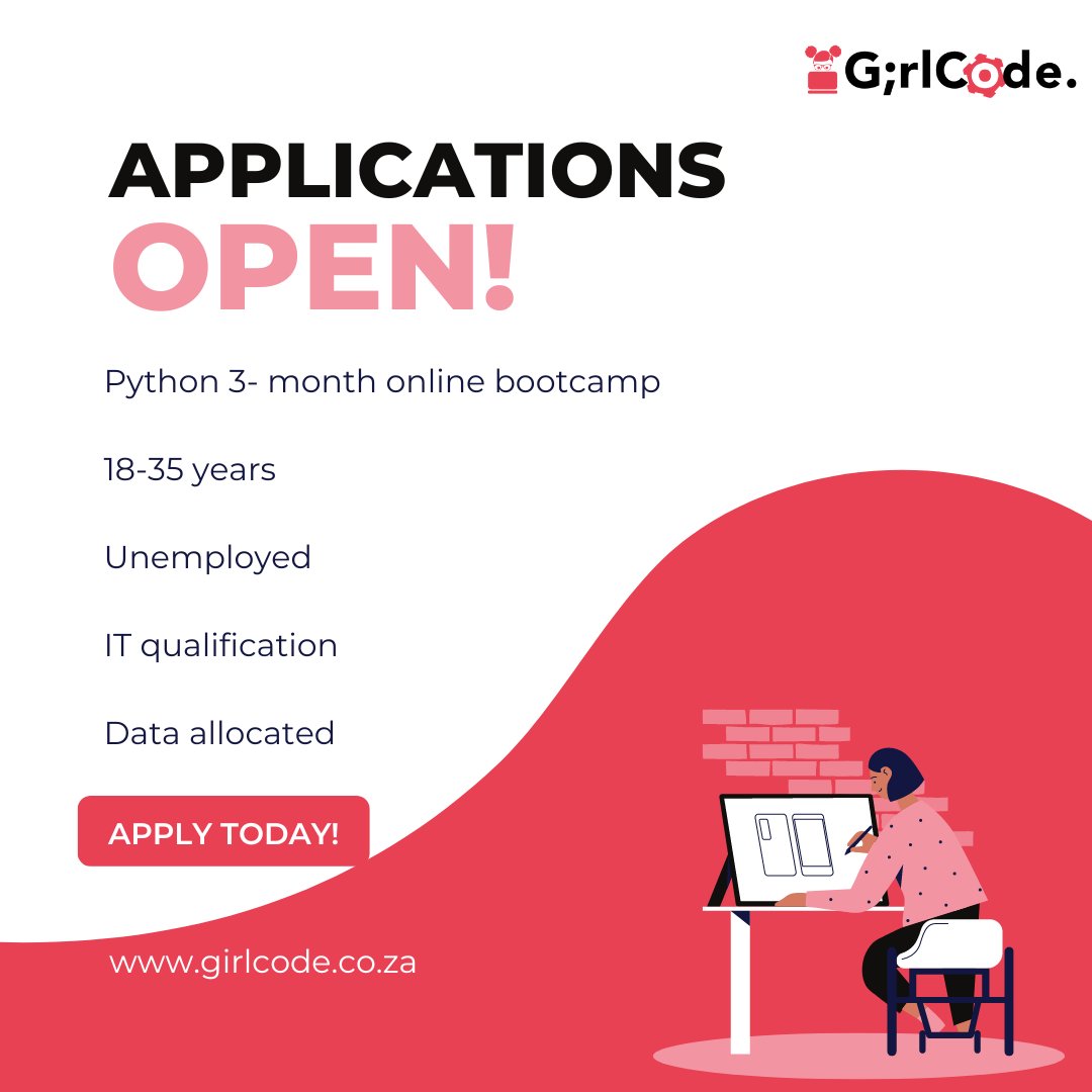 We are starting the year strong!! Applications for the 3-month Online Bootcamp are now open📢. Here are the requirements you need to be accepted.
IT related qualification
Unemployed
Done with your studies
Female
18-35