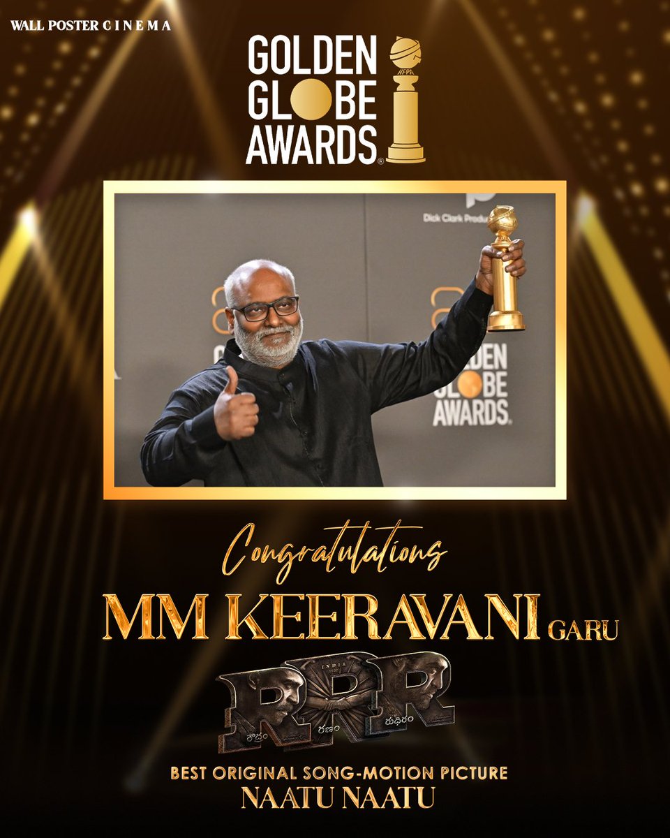 Hearty Congratulations to @mmkeeravaani Garu for winning the Golden Globes Best Original Song - Motion Picture Award for #NaatuNaatu from #RRR. Making Indian Cinema Proud and how 😍 A historic moment to celebrate you & your music sir 🥳❤️‍🔥