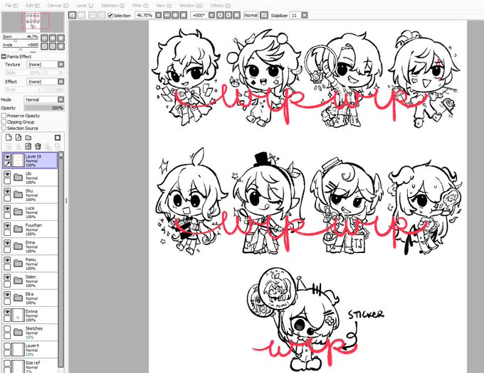 [WIP]
I changed Elira to fire breather but I kept the clown... as a bonus sticker if 3 or more are purchased? :thonk: 