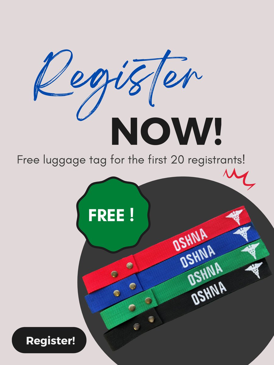 Hurry to register! The first 20 registrants gets a free luggage tug. 

Register here: eventbrite.com/e/oshna-2023-b…